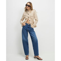 Blue Mid Rise Barrel Leg Jeans