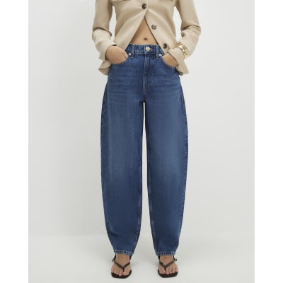 Blue Mid Rise Barrel Leg Jeans