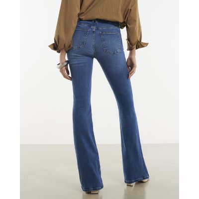 Blue Mid Rise Flared Jeans