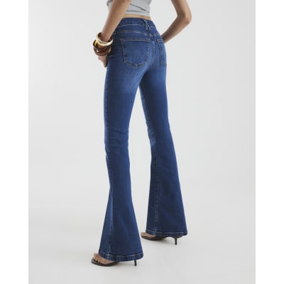 Blue Mid Rise Flared Jeans