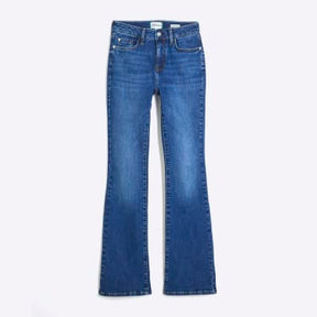 Blue Mid Rise Flared Jeans
