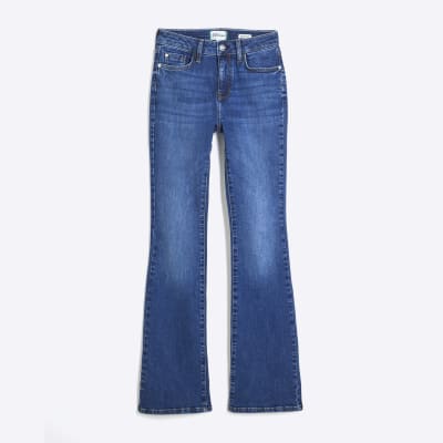 Blue Mid Rise Flared Jeans