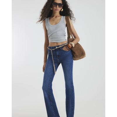 Blue Mid Rise Flared Jeans