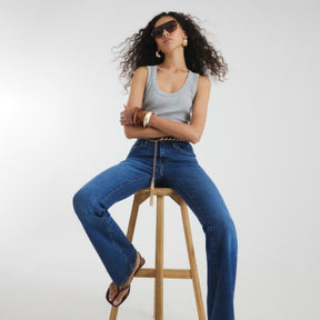 Blue Mid Rise Flared Jeans