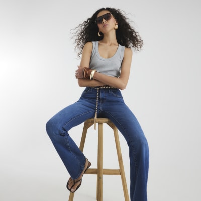 Blue Mid Rise Flared Jeans