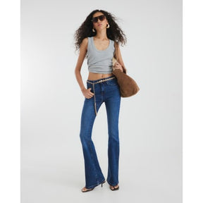 Blue Mid Rise Flared Jeans