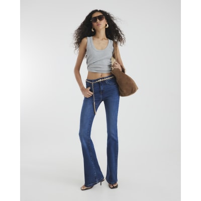 Blue Mid Rise Flared Jeans