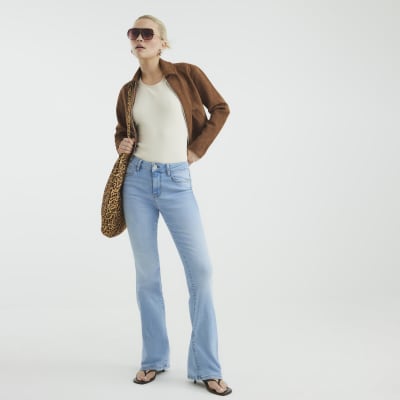 Blue Mid Rise Flared Jeans