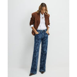 Blue Mid Rise Floral Bootcut Jeans