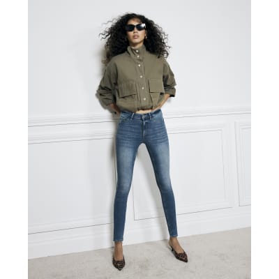 Blue Mid Rise Molly Bum Sculpt Skinny Jeans