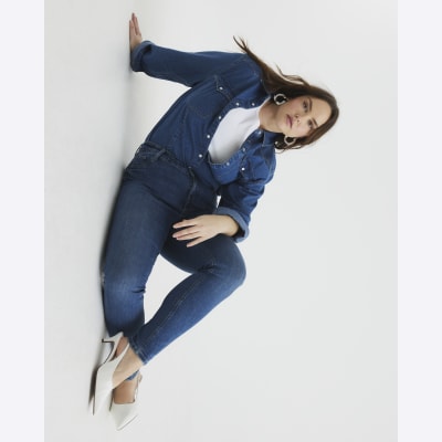 Blue Mid Rise Molly Bum Sculpt Skinny Jeans