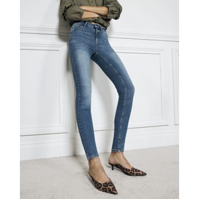 Blue Mid Rise Molly Bum Sculpt Skinny Jeans