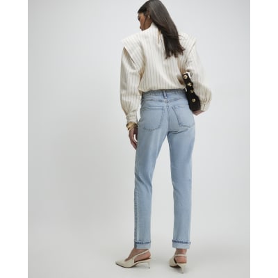Blue Mid Rise Mom Sculpt Jeans