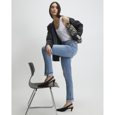 Blue Mid Rise Mom Sculpt Jeans