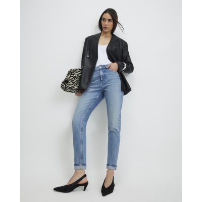 Blue Mid Rise Mom Sculpt Jeans