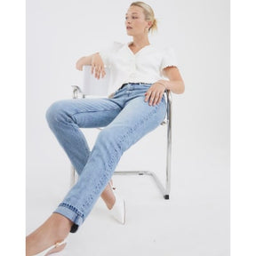 Blue Mid Rise Sculpt Mom Jeans