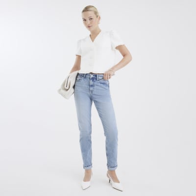Blue Mid Rise Sculpt Mom Jeans