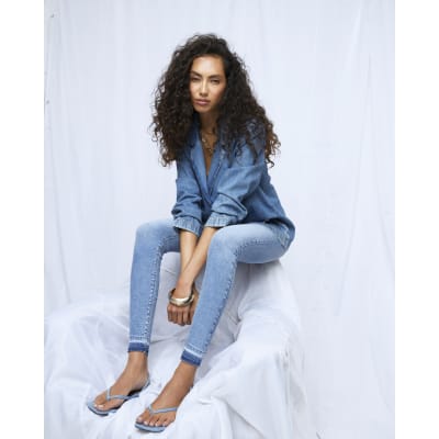 Blue Mid Rise Sculpt Skinny Jeans