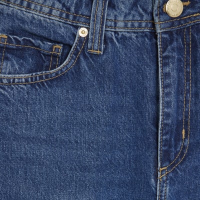 Blue Mid Rise Seamed Barrel Leg Jeans