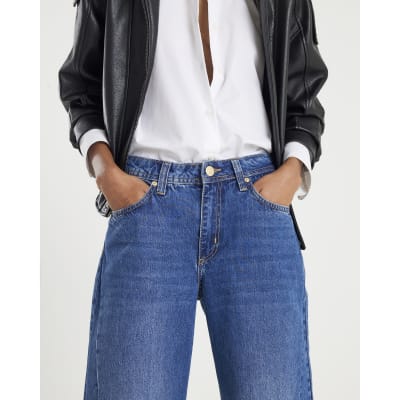 Blue Mid Rise Seamed Barrel Leg Jeans