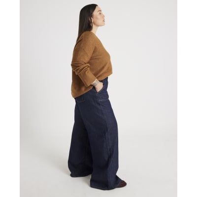 Blue Mid Rise Tailored Wide Leg Jeans