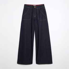 Blue Mid Rise Tailored Wide Leg Jeans