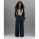 Blue Mid Rise Tailored Wide Leg Jeans