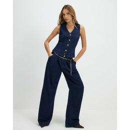Blue Mid Rise Wide Leg Belted Jeans