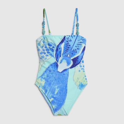 Blue Orchid Print Swimsuit