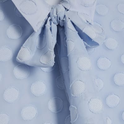 Blue Organza Polka Dot Blouse