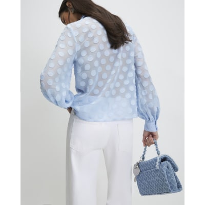 Blue Organza Polka Dot Blouse