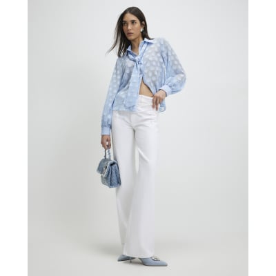 Blue Organza Polka Dot Blouse