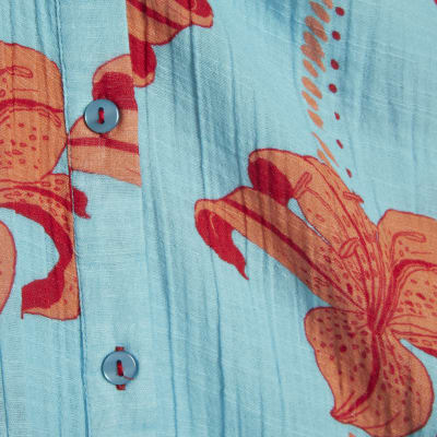 Blue Palm Print Beach Shirt
