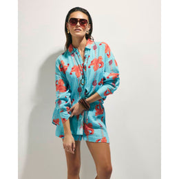 Blue Palm Print Beach Shirt