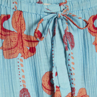Blue Palm Print Beach Shorts