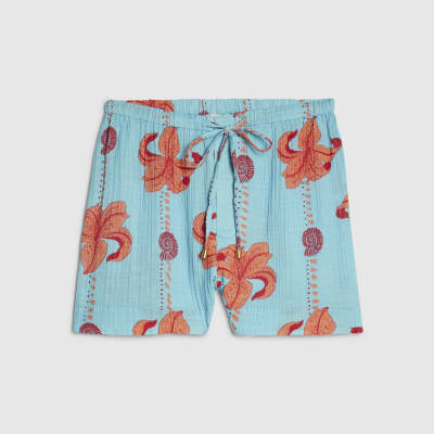 Blue Palm Print Beach Shorts