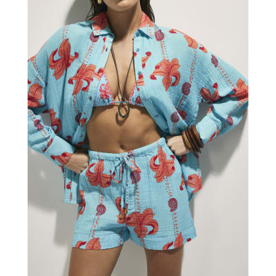 Blue Palm Print Beach Shorts