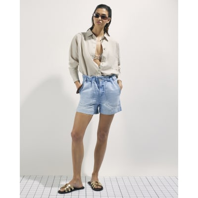 Blue Paper bag Denim Shorts