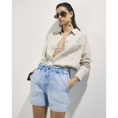 Blue Paper bag Denim Shorts