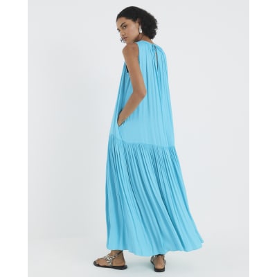 Blue Pleated Maxi Dress