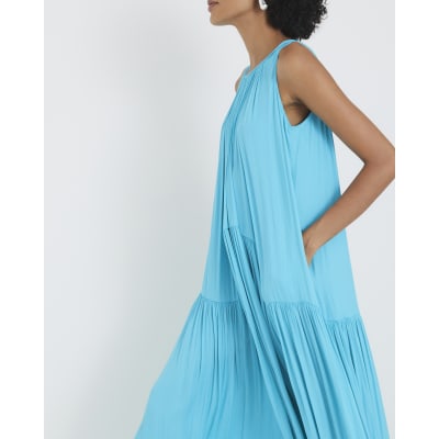 Blue Pleated Maxi Dress