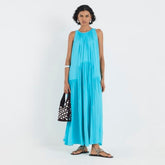 Blue Pleated Maxi Dress