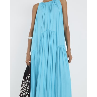 Blue Pleated Maxi Dress