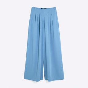 Blue Pleated Wide Leg Trousers