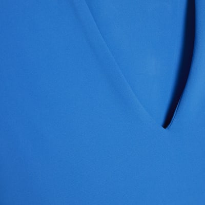 Blue Plunge Neckline Long Sleeve Bodysuit