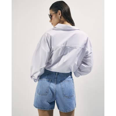 Blue Pocket Front Button Up Denim Shorts