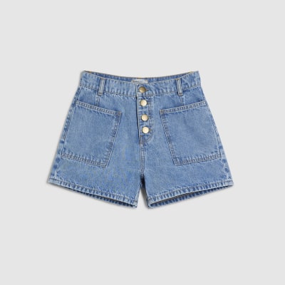 Blue Pocket Front Button Up Denim Shorts