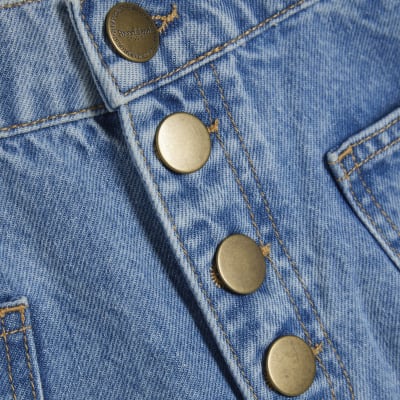 Blue Pocket Front Button Up Denim Shorts