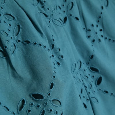 Blue Poplin Broderie Shorts