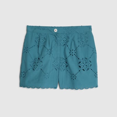 Blue Poplin Broderie Shorts